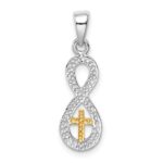 Sterling Silver Rhodium-plated & Gold tone Cross Infinity Pendant - Image 3