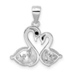 Sterling Silver Rhodium-plated Polished CZ Swan Couple Pendant - Image 3