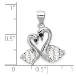 Sterling Silver Rhodium-plated Polished CZ Swan Couple Pendant - Image 4