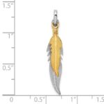 Sterling Silver Rhodium-plated Polished Gold Tone Double Feather Pendant - Image 4