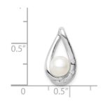 Sterling Silver Rhodium-plated CZ (6-7mm) FWC Pearl Teardrop Chain Slide - Image 4