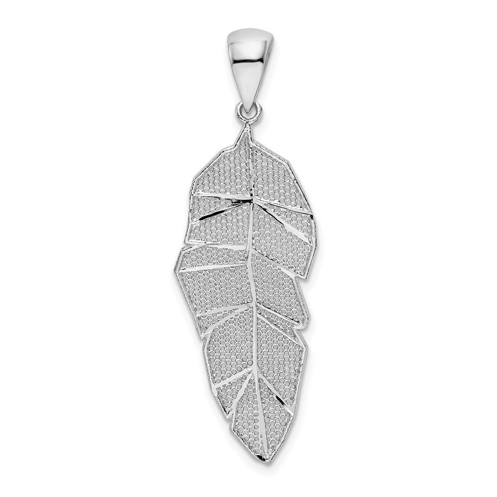 QP5442.jpg Sterling Silver Rhodium-plated Polished & D/C Leaf Pendant - Image 1