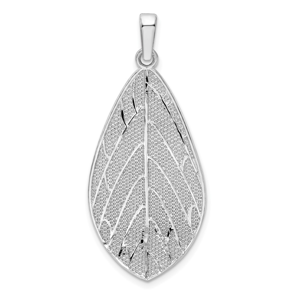 QP5443.jpg Sterling Silver Rhodium-plated Polished & D/C Leaf Pendant - Image 1