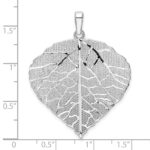 Sterling Silver Rhodium-plated Polished & D/C Lrg Leaf Pendant - Image 4