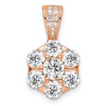 Sterling Silver Polished Rose-tone CZ Flower Pendant
