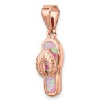 Sterling Silver Rose-tone Polished Pink Created Opal Inlay Flip Flop Pendan - Image 5