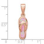 Sterling Silver Rose-tone Polished Pink Created Opal Inlay Flip Flop Pendan - Image 3