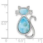 Sterling Silver Rhodium-plated Polished Larimar Cat Chain Slide - Image 3
