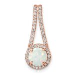Sterling Silver Rose-tone White Created Opal & CZ Halo Pendant