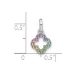 Sterling Silver Rhodium-plated Rainbow Nano Crystal Clover Pendant - Image 3