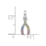 Sterling Silver Rhodium-plated Rainbow Nano Crystal Wishbone Pendant - Image 3