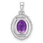 Sterling Silver Rhod-plated Oval 1.84 Amethyst/White Topaz Pendant - Image 4