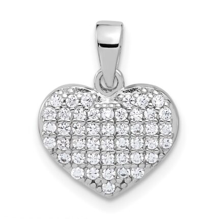 Sterling Silver Rhodium-plated Polished and CZ Pave Heart Pendant