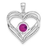 Sterling Silver Rhodium-plated Red and White CZ Double Heart Pendant - Image 3