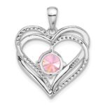 Sterling Silver Rhodium-plated Pink and White CZ Double Heart Pendant - Image 3