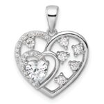 Sterling Silver Rhodium-plated CZ Heart Pendant