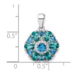 Sterling Silver Rhodium-plated Blue/Green Nano Crystal & CZ Floral Pendant - Image 4