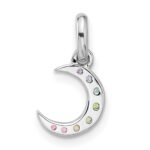Sterling Silver Rhodium-plated Rainbow Crystal Moon Children's Pendant - Image 3