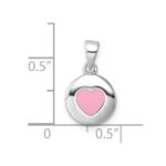 Sterling Silver Rhod-plated Polished Pink Enamel Heart Children's Pendant - Image 4