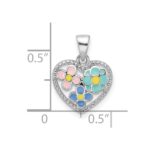 Sterling Silver Rhodium-plated Polished & Beaded Multi-color Enameled Floral Heart Children's Pendant - Image 4