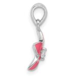 Sterling Silver Rhod-plated Pink Enamel & CZ Flower Children's Pendant - Image 2