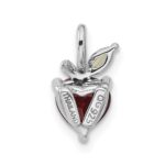 Sterling Silver Rhodium-plated Garnet and Peridot Apple Pendant - Image 3