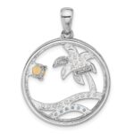 Sterling Silver Rhodium-plated Polished Rainbow Multi-Gemstone Ocean Palm Tree Pendant - Image 3