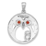 Sterling Silver Rhodium-plated Garnet and CZ Owls Pendant - Image 3