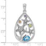 Sterling Silver Rhodium-plated Polished Rainbow Multi-Gemstone Starfish Pendant - Image 4