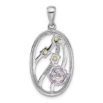 Sterling Silver Rhodium-plated Amethyst and Peridot Flower Pendant - Image 3