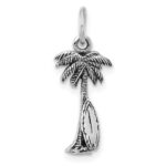 Sterling Silver Rhodium-plated Antiqued Palm Tree and Surfboard Pendant