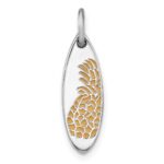 Sterling Silver Rhodium-plated Yellow Enamel Pineapple Surfboard Pendant