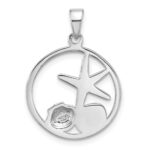 Sterling Silver Rhodium-plated Polished Paua Shell Starfish and Shell Pendant - Image 3