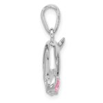Sterling Silver Rhodium-plated Polished and Antiqued Pink CZ Dolphin Pendant - Image 2