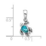 Sterling Silver Rhodium-plated Polished and Antiqued Crystal December Birthstone Turtle Pendant - Image 4