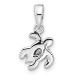 Sterling Silver Rhodium-plated Polished and Antiqued Crystal July Birthstone Turtle Pendant - Image 3