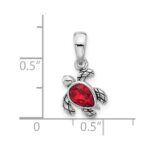 Sterling Silver Rhodium-plated Polished and Antiqued Crystal July Birthstone Turtle Pendant - Image 4