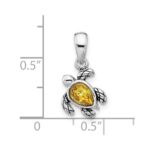 Sterling Silver Rhodium-plated Polished and Antiqued Crystal November Birthstone Turtle Pendant - Image 4