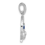 Sterling Silver Rhodium-plated Round Blue and White CZ Dolphin in Circle Pendant - Image 2