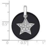 Sterling Silver Rhodium-plated Polished Onyx Circle with CZ Star Dangle Pendant - Image 5