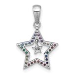 Sterling Silver Rhodium-plated Polished Rainbow Nano Crystals Star With Mini Star Dangle Childrens Pendant - Image 3