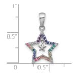 Sterling Silver Rhodium-plated Polished Rainbow Nano Crystals Star With Mini Star Dangle Childrens Pendant - Image 4