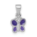 Sterling Silver Rhodium-plated Children's Purple Enamel Butterfly Pendant