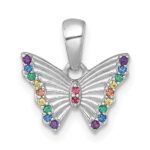 Sterling Silver Rhodium-plated Polished Rainbow Nano Crystals Butterfly Childrens Pendant