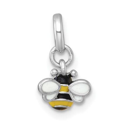 Sterling Silver Rhodium-plated Black/Yellow/White Enamel Bee Childrens Pendant
