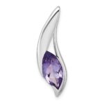 Sterling Silver Rhodium-plated Polished Marquise Amethyst Drop Chain Slide Pendant