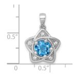 Sterling Silver Rhodium-plated Polished Light Swiss Blue Topaz and White Topaz Star Pendant - Image 4