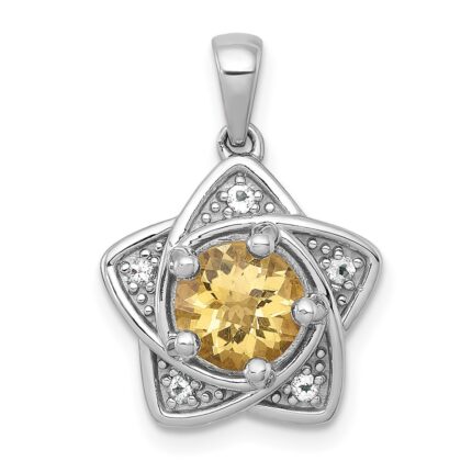 Sterling Silver Rhodium-plated Polished Citrine and White Topaz Star Pendant