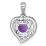 Sterling Silver Rhodium-plated Polished Fancy Amethyst and White Topaz Heart Pendant - Image 3