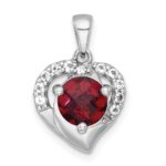 Sterling Silver Rhodium-plated Polished Fancy Garnet and White Topaz Heart Pendant